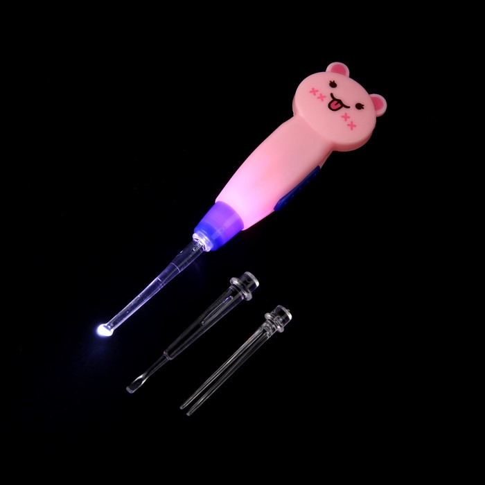 Палочка для чистки ушей LES-02, LED-подсветка, 3 насадки, от батареек, пёсик