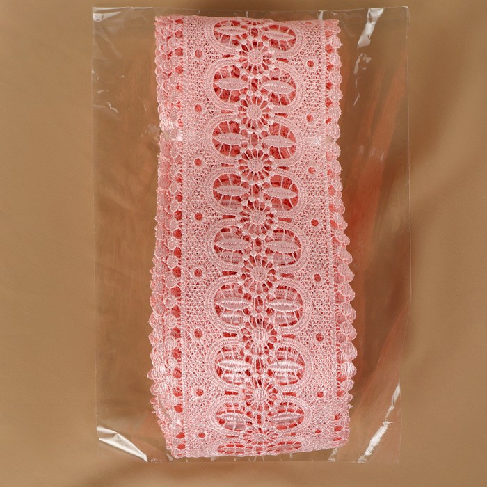 Кружево гипюровое, 83 мм × 11 ± 1 м, цвет нежно-розовый