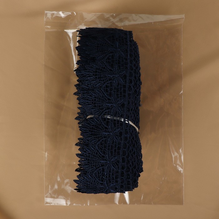 Кружево гипюровое, 49 мм × 11 ± 1 м, цвет тёмно-синий