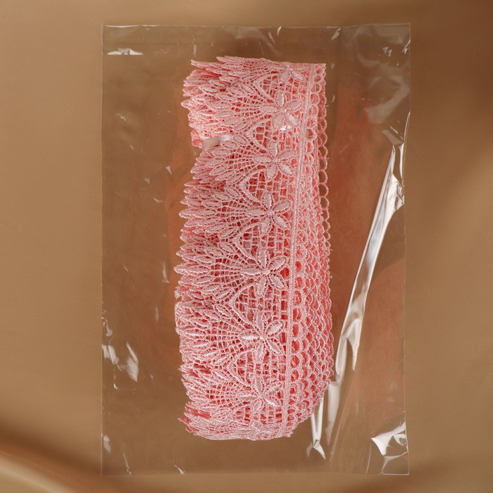 Кружево гипюровое, 49 мм × 11 ± 1 м, цвет нежно-розовый