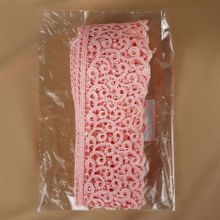Кружево гипюровое, 78 мм × 11 ± 1 м, цвет нежно-розовый