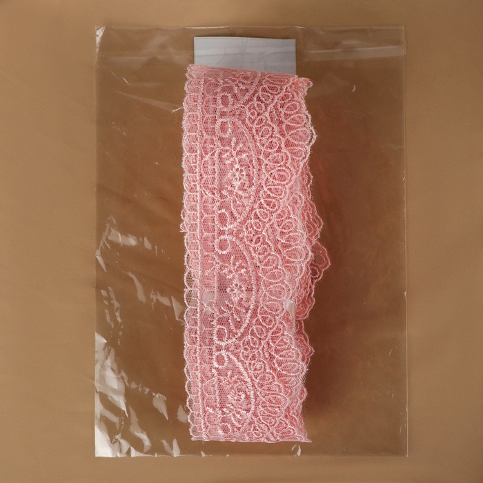 Кружево на сетке, 50 мм × 11 ± 1 м, цвет нежно-розовый