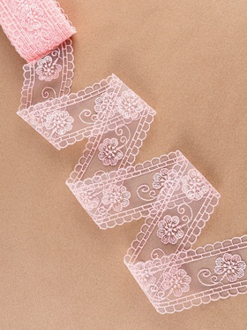 Кружево на сетке «Цветы», 50 мм, 11±1 м, нежно-розовое