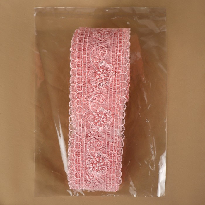 Кружево на сетке, 50 мм × 11 ± 1 м, цвет нежно-розовый