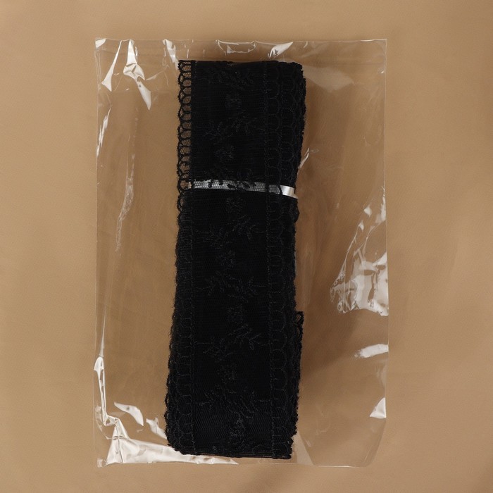 Кружево на сетке, 50 мм × 11 ± 1 м, цвет чёрный