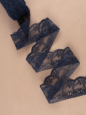 Кружево на сетке, 45 мм, 11±1 м, тёмно-синее