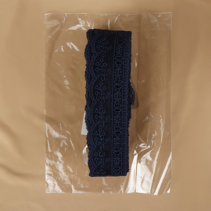 Кружево на сетке, 45 мм × 11 ± 1 м, цвет тёмно-синий