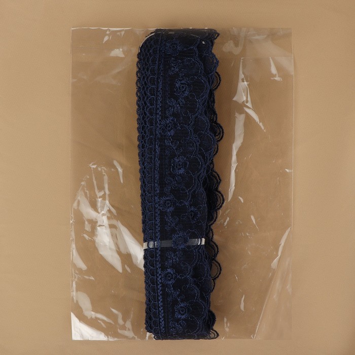 Кружево на сетке, 40 мм × 11 ± 1 м, цвет тёмно-синий