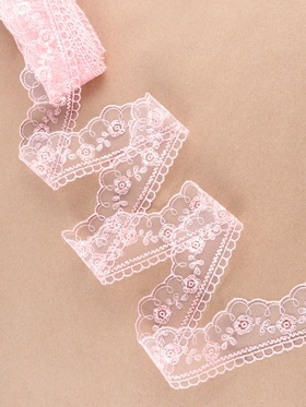 Кружево на сетке, 40 мм, 11±1 м, нежно-розовое