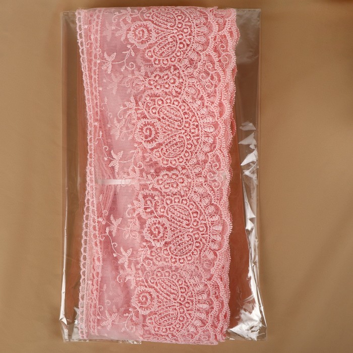 Кружево на сетке, 125 мм × 11 ± 1 м, цвет нежно-розовый