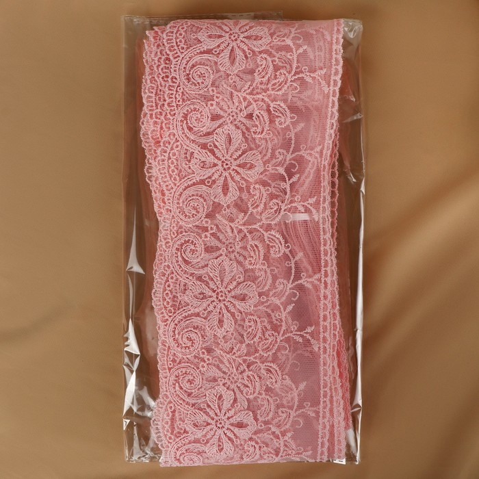 Кружево на сетке, 110 мм × 11 ± 1 м, цвет нежно-розовый