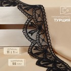 Кружево на сетке, 55 мм, 11±1 м, чёрное - Фото 1