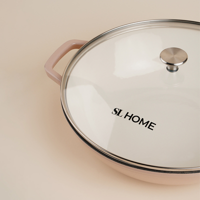 Сковорода-Вок SL Home, 3.1 л, d=31 см, h=8.5 см, с эмалированным покрытием, индукция, чугун, бежевая