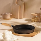 Сковорода SL Home, d=25, h=4.4 см, на деревянной подставке, индукция, чугун, чёрная - Фото 6