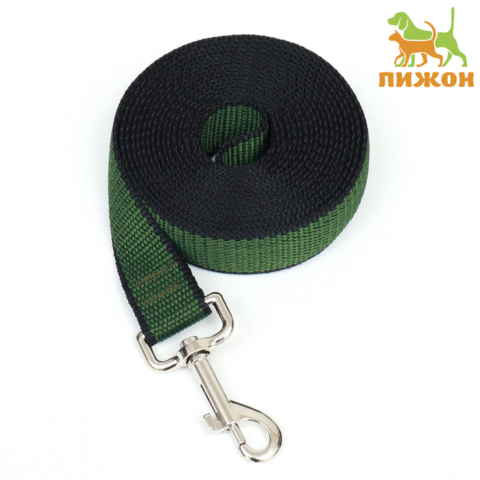 Поводок, 3 м × 2.5 см, зелёный, черный - Фото 1