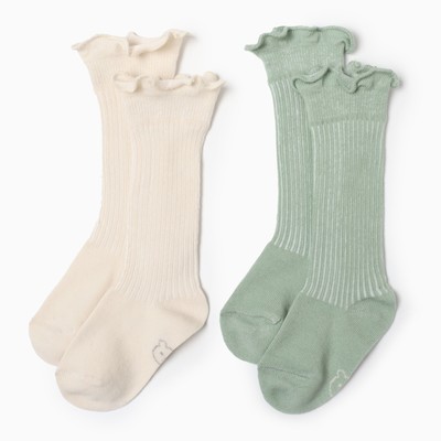 Гольфы детские 2 пары Крошка Я BASIC LINE, 10-12 см, молочный, оливковый