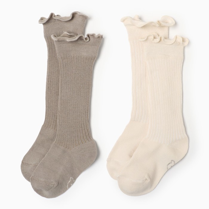 Гольфы детские 2 пары Крошка Я BASIC LINE, 12-14 см, бежев/молочн - Фото 1