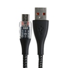 Кабель, 2 А, MicroUSB  - USB, прозрачный, оплётка нейлон, 1 м, чёрный - фото 9183865