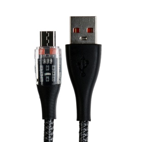 Кабель, 2 А, MicroUSB  - USB, прозрачный, оплётка нейлон, 1 м, серый