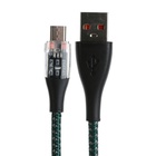 Кабель, 2 А, MicroUSB  - USB, прозрачный, оплётка нейлон, 1 м, зелёный - фото 9183877