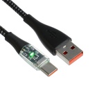 Кабель, 3 А, Type-C  - USB, прозрачный, оплётка нейлон, 1 м, чёрный - фото 9183888