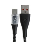 Кабель, 3 А, Type-C  - USB, прозрачный, оплётка нейлон, 1 м, чёрный - Фото 2