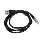 Кабель, 3 А, Type-C  - USB, прозрачный, оплётка нейлон, 1 м, чёрный 9940204 - фото 13012093