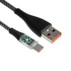 Кабель, 3 А, Type-C  - USB, прозрачный, оплётка нейлон, 1 м, серый - фото 321116159