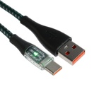 Кабель, 3 А, Type-C  - USB, прозрачный, оплётка нейлон, 1 м, зелёный - Фото 1