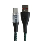 Кабель, 3 А, Type-C  - USB, прозрачный, оплётка нейлон, 1 м, зелёный - Фото 2