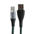 Кабель, 3 А, Type-C  - USB, прозрачный, оплётка нейлон, 1 м, зелёный - фото 51531559