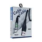 Кабель, 3 А, Type-C  - USB, прозрачный, оплётка нейлон, 1 м, зелёный - фото 51531561