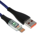 Кабель, 2 А, Lightning  - USB, прозрачный, оплётка нейлон, 1 м, синий - фото 3298606