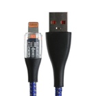 Кабель, 2 А, Lightning  - USB, прозрачный, оплётка нейлон, 1 м, синий - Фото 2