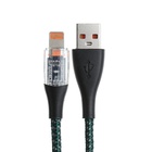 Кабель, 2 А, Lightning  - USB, прозрачный, оплётка нейлон, 1 м, зелёный - Фото 2