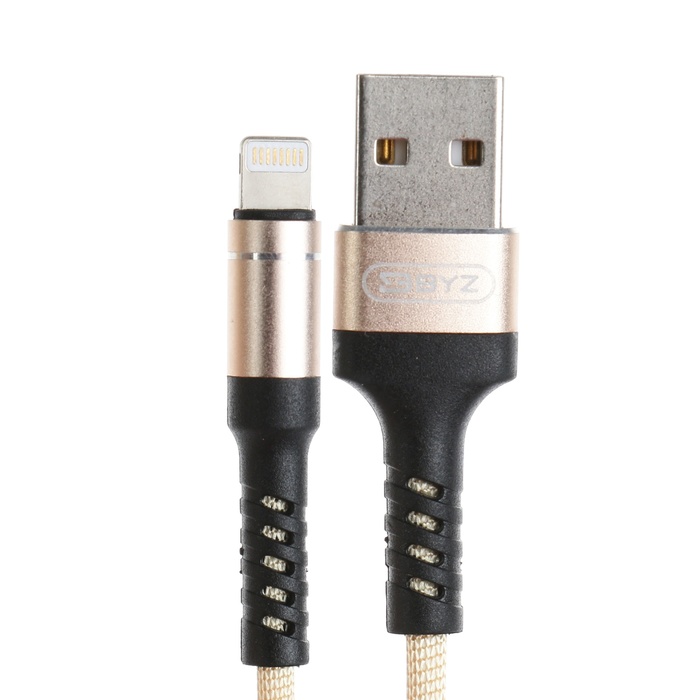 Кабель BYZ BC-025, Lightning - USB, 5 А, 1.2 м, PD, нейлон, золотистый - фото 51531817