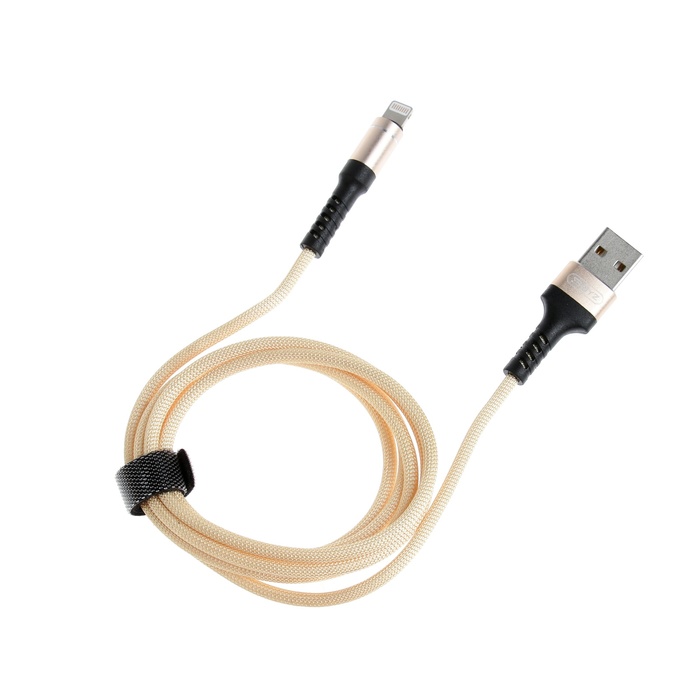 Кабель BYZ BC-025, Lightning - USB, 5 А, 1.2 м, PD, нейлон, золотистый - фото 51531818