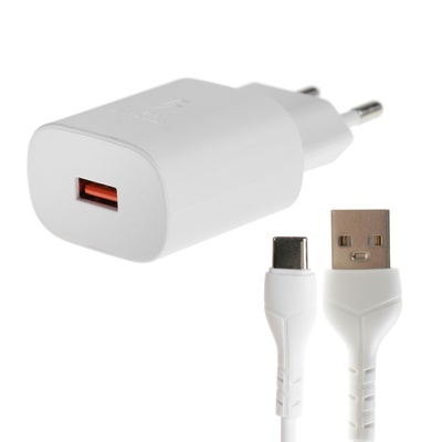 Сетевое зарядное устройство BYZ U40, 1 USB, 18 Вт, 5 А, кабель USB - Type-C, 1 м, PD, белый