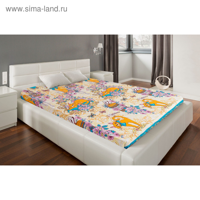 Простыня "Этель поплин" 1.5 сп Кошки на голубом 150*210 см, 100% хлопок, поплин - Фото 1