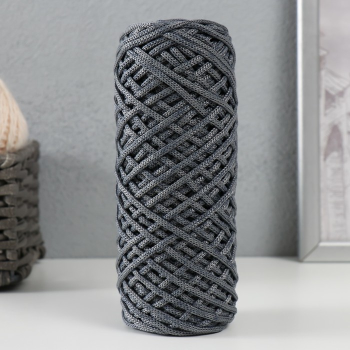 Шнур для вязания 35% хлопок,65% полипропилен 3 мм 85м/160±10 гр (Джинс/графит) - Фото 1