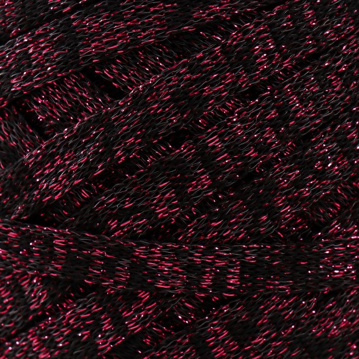 Шнур Риббон с люрексом 85м/170±5 гр (Черный, люрекс: Фуксия)