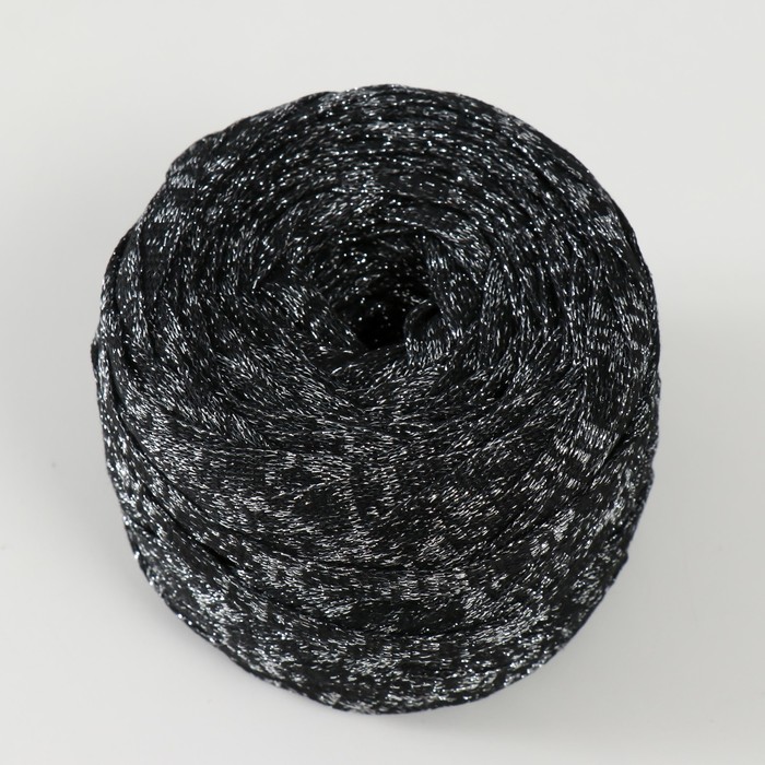 Шнур Риббон с люрексом 85м/170±5 гр (Черный, люрекс: Серебро)