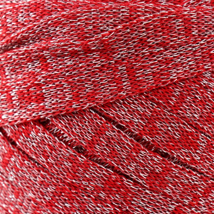 Шнур Риббон с люрексом 85м/170±5 гр ( Красный, люрекс: Серебро)