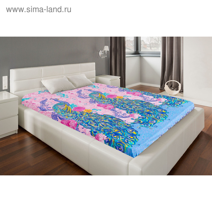 Простыня "Этель поплин" 1.5 сп Павлин роуз 150*210 см, 100% хлопок, поплин - Фото 1