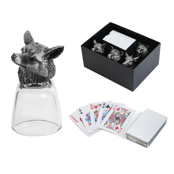 Подарочный набор рюмок-перевёртышей «Настоящему мужчине», на 4 персоны, 50 мл, колода карты, стекло, металл - Фото 1