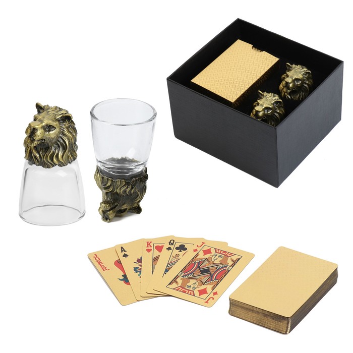 Подарочный набор рюмок-перевёртышей 3 в 1 «Лев», на 2 персоны, рюмка 50 мл, карты - Фото 1