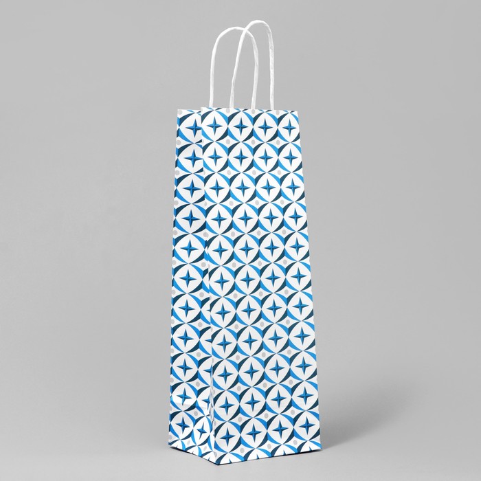 Пакет подарочный под бутылку, упаковка, «Геометрия», белый крафт, 13 х 36 х 10 см - Фото 1
