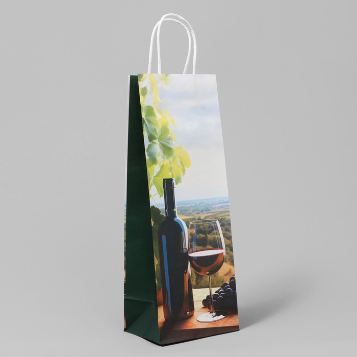 Пакет подарочный под бутылку, упаковка, «Вино», белый крафт, 13 х 36 х 10 см - Фото 1