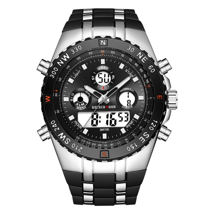 Часы наручные электронные, d=5 см, длина l=26 см, с будильником, календарем, подсветкой, 1 АТМ - Фото 1