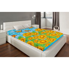 Простыня "Этель поплин" 1.5 сп Подсолнухи на голубом 150*210 см, 100% хлопок, поплин - Фото 1